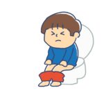 トイレでうーんと踏ん張る男の子の無料イラスト