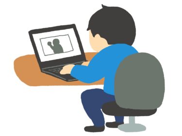パソコンにパソコンに向かって作業をする男性のイラスト