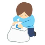 clip art of woman tidying up after throwing out the trash-illpop.com