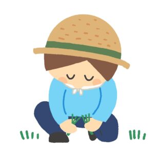 草むしりをしている人の無料イラスト