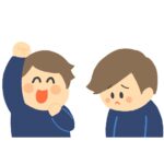 喜んでいる人とその隣で落ち込んでいる人の無料イラスト