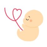 臍の緒で繋がっている赤ちゃんの無料イラスト