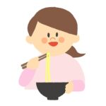ラーメンを食べる女の人の無料イラスト