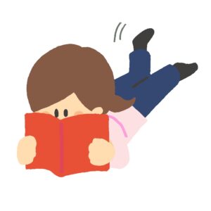 寝転びながら本を読んでいる女の人の無料イラスト