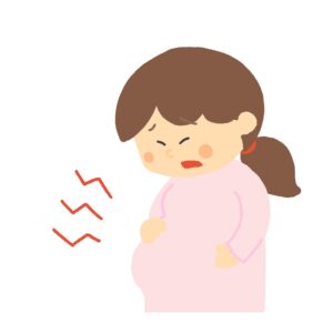 陣痛で痛がっている妊婦さんの無料イラスト
