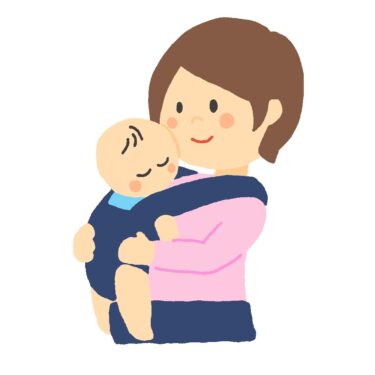 赤ちゃんを抱っこ紐で抱っこする母親のイラスト