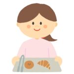 パンを買うお客さん（女性）の無料イラスト