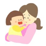 泣いている子どもとあやしている女性の無料イラスト