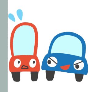 幅寄せをする自動車のキャラクターの無料イラスト