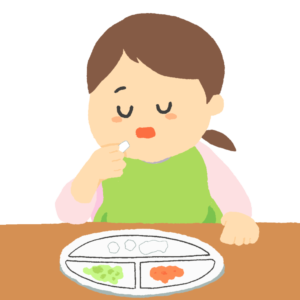 離乳食を食べる女の子の無料イラスト