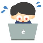 パソコンで仕事をして慌てている男性の無料イラスト