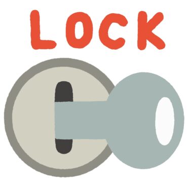 鍵穴に刺さった鍵とLOCKの文字のイラスト