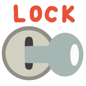 鍵穴に刺さった鍵とLOCKの文字の無料イラスト