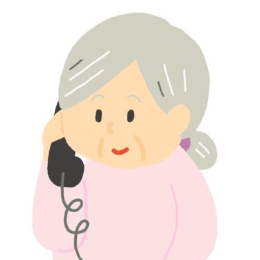 固定電話で電話をしているおばあさんの無料イラスト
