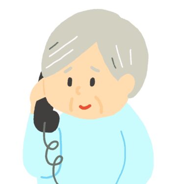 固定電話で電話をしているおじいさんの無料イラスト（困った顔）