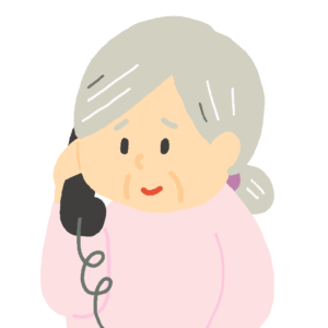 固定電話で電話をしているおばあさんの無料イラスト（困った顔）