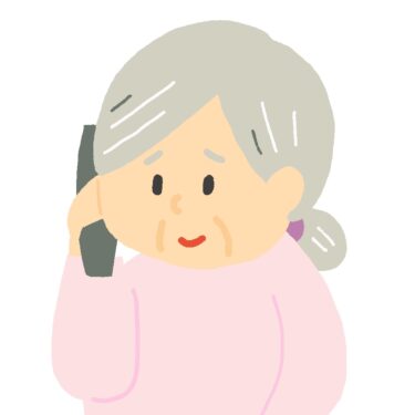 電話をしているおばあさんのイラスト（困った顔）