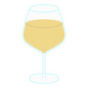 口の広いワイングラスに入った白ワインの無料イラスト