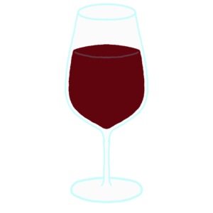 細長いワイングラスに入った赤ワインの無料イラスト