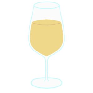 細長いワイングラスに入った白ワインの無料イラスト