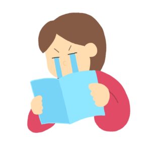 本を読んで泣いている人の無料イラスト