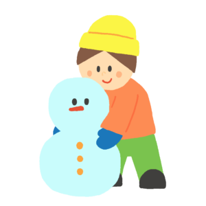 雪だるま作りをする男の子の無料イラスト