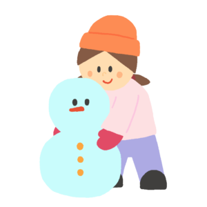 雪だるま作りをする女の子の無料イラスト