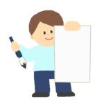 書き初めを発表する男の子の無料イラスト