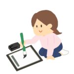 習字を書いている女の子の無料イラスト
