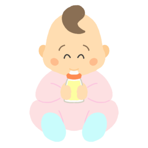 哺乳瓶でミルクを飲んで笑顔の赤ちゃんの無料イラスト