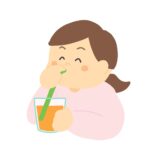 ストローでジュースを飲む女の子の無料イラスト