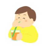 ストローでジュースを飲む男の子の無料イラスト