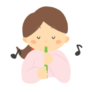 草笛（茎）を吹く女の子の無料イラスト
