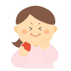 いちごを食べて美味しそうな女性の無料イラスト