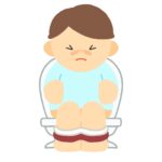 トイレでうんちを出そうと踏ん張っている男の子の無料イラスト