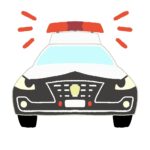 サイレンを鳴らしているパトカーのキャラクター（正面）の無料イラスト