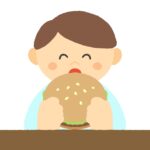 ハンバーガーを美味しそうに食べる男性の無料イラスト