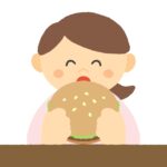 ハンバーガーを美味しそうに食べる女性の無料イラスト