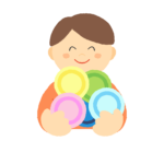 コイン・メダルをたくさん持っている人の無料イラスト