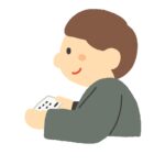 名刺交換をしている茶髪の男性の無料イラスト