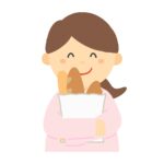 パン屋で買い物をした紙袋を持っている女性の無料イラスト