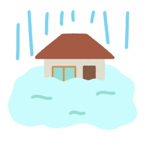 大雨で浸水した家の無料イラスト