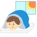 朝になっても布団から出られない男性の無料イラスト