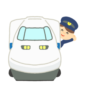 新幹線から手を振っている運転士さんの無料イラスト（正面）