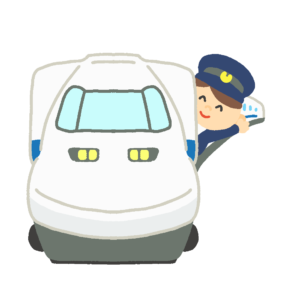 新幹線から手を振っている運転士さんの無料イラスト