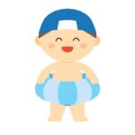 浮き輪を持っている男の子の無料イラスト