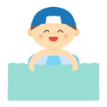 浮き輪でプカプカ浮いている男の子の無料イラスト
