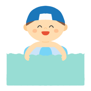 浮き輪でプカプカ浮いている男の子の無料イラスト