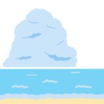 入道雲と海と砂浜の無料イラスト