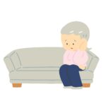 ソファに座って悩んでいるおばあさんの無料イラスト